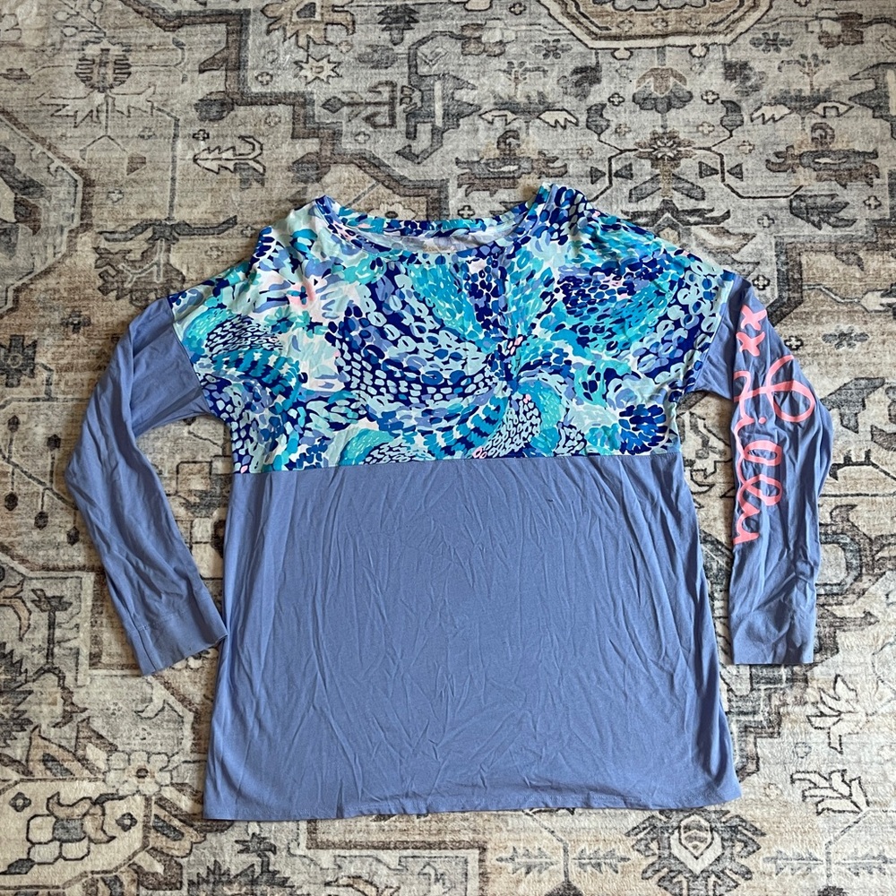 Lilly Pulitzer Blue Graphic Blouse with Long Sleeves